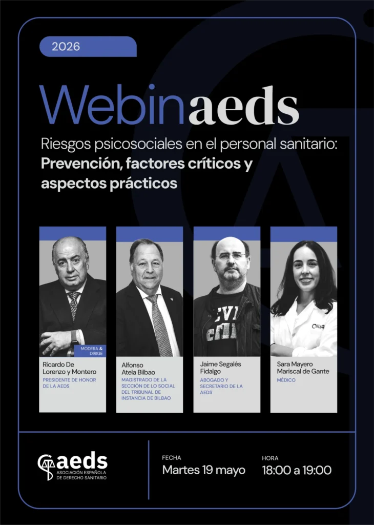 Cartel del WebinAEDS «Riesgos psicosociales en el personal sanitario: prevención, factores críticos y aspectos prácticos»